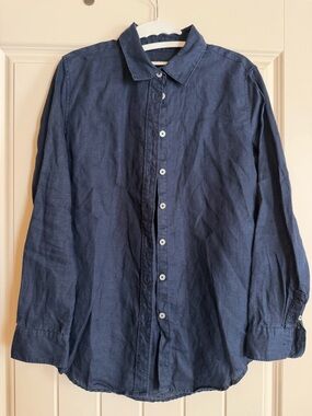Quince Navy Linen Long-Sleeve Button-Down Shirt